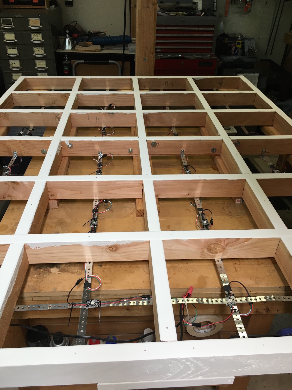 Completed disco floor grid with all LEDs mounted